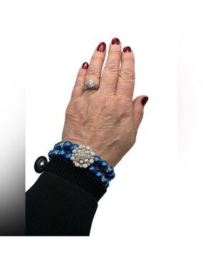 Blue Pearls Snap Jewelry Bracelet & Iridescent Victorian 18mm Snap Button! NWT